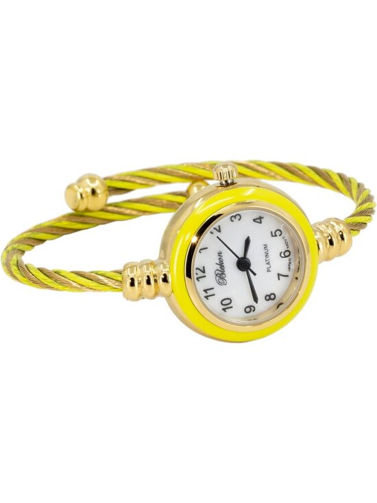Women\'s Gold And Yellow Analog Elegant Cable Cuff Arabic Numbers Bracelet Watch